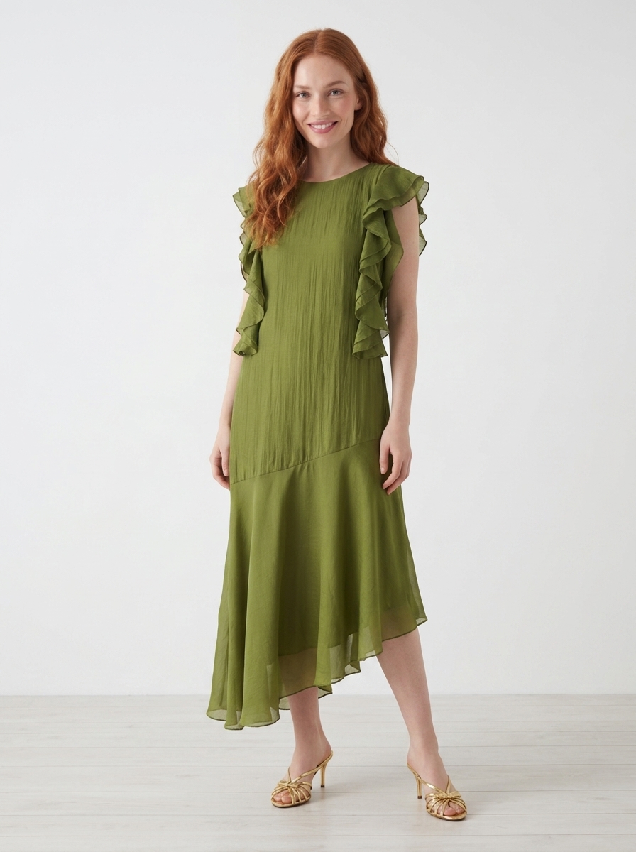 Vestido Midi com Folhos